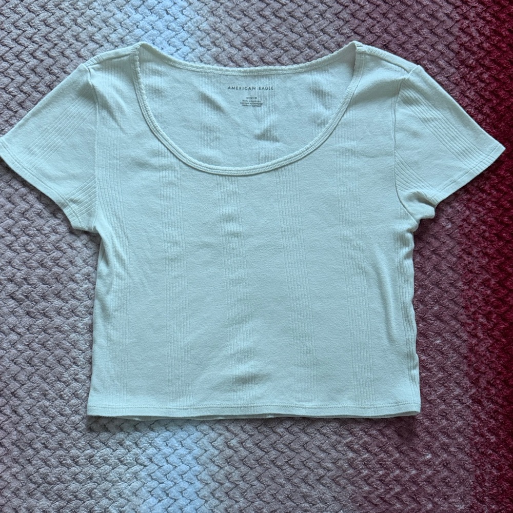 American Eagle Outfitters Ivory Scoop Neck Ribbed Crop Top